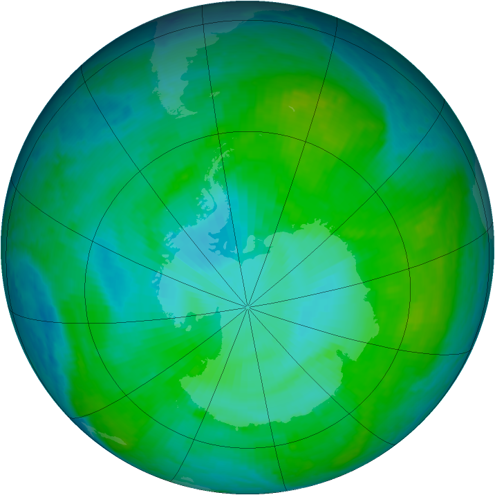 Antarctic ozone map for 31 December 2000